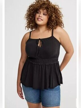 Torrid 1 Drawstring Cami Babydoll Top Black 2162-